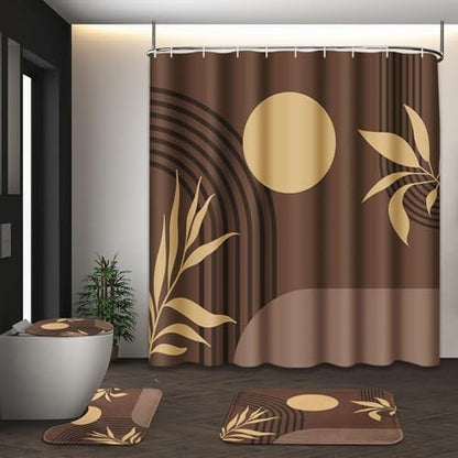 Bathroom Sets with Shower Curtain and Rug Boho 4 Pcs, Mid