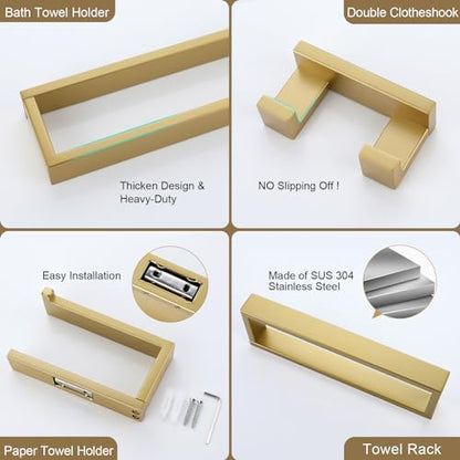 Lairuier Brushed Gold Bathroom Hardware Accessories, 4PCS Towel Bar Set