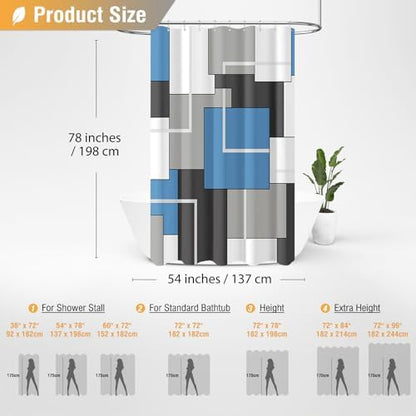 BTTN 54x78 Stall Geometric Waterproof Fabric Shower Curtain, Moonlight Blue