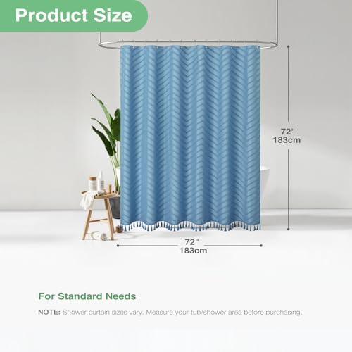 Dynamene Boho Farmhouse Shower Curtain Tufted Chevron 72x72 Moonlight Blue