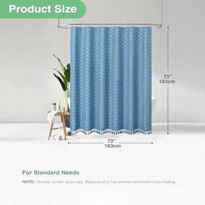 Dynamene Boho Farmhouse Shower Curtain Tufted Chevron 72x72 Moonlight Blue