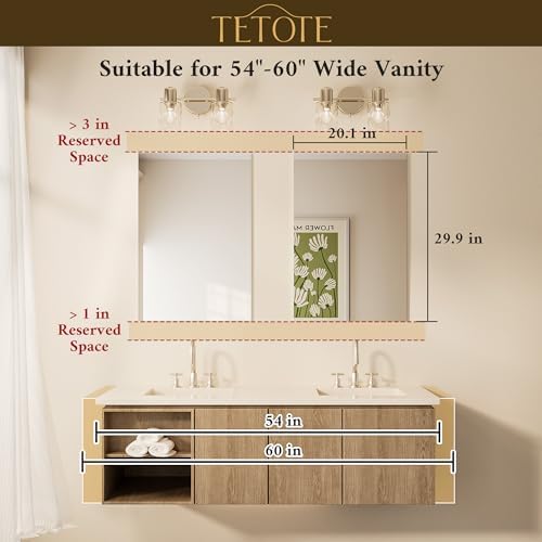 TETOTE Frameless Mirror 2 Packs 20" x 30" Bathroom Tempered Glass Mirrors for Over Sink, Suitable for Bedroom, Entryway, Hallway, Gym, Vertically/Horizontally