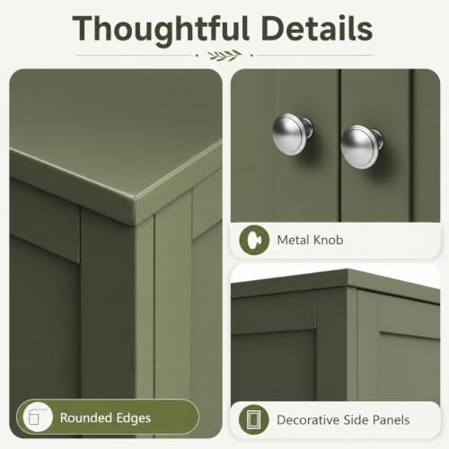 Nuturelly Bathroom Floor Storage Cabinet, 4 Doors, Anti-Tip, Pale Green