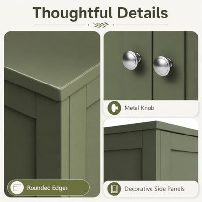 Nuturelly Bathroom Floor Storage Cabinet, 4 Doors, Anti-Tip, Pale Green