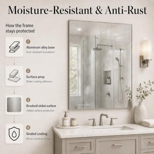 30"x36" Brushed Nickel Framed Rectangle Bathroom Vanity Wall Mirror