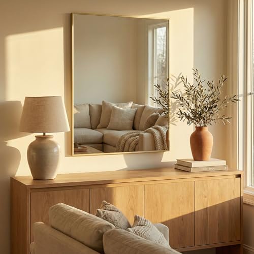 40"x30" Satin Gold Framed Rectangle Bathroom Vanity Wall Mirror