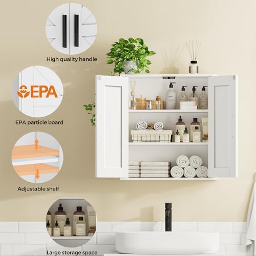 Homleke Bathroom Wall Cabinet, Medicine Cabinet with Adjustable Shelves