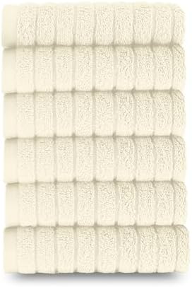 Elegant Comfort 100% Turkish Cotton Corduroy Ribbed Luxury Washcloths 6 Pack Soft 13 x 13 Inch - Higly Absorbent, Durable, Quick Dry, Spa Premium Hotel Quality for Bathroom or Travel, Ivory
