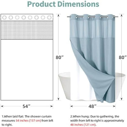 eachope No Hook Waffle Shower Curtain with Snap-in Liner, 54x80 Inch, Teal