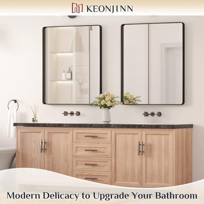 Keonjinn 30 x 36 Inch Black Bathroom Mirror, Tempered Glass Vanity Mirror