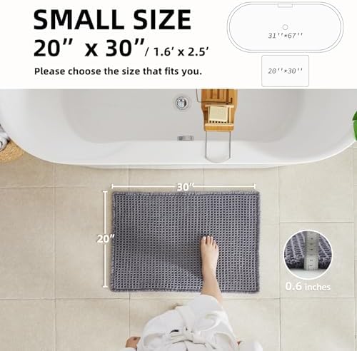 TYUU Waffle Bath Mat, Boho Bathroom Rugs Non Slip, 30x20 Grey