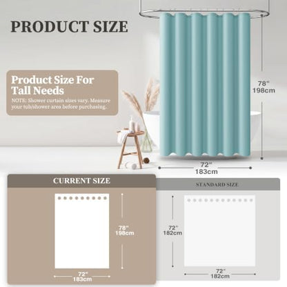 BTTN 72x78 Linen Textured Waterproof Thick Fabric Shower Curtain Set, Teal