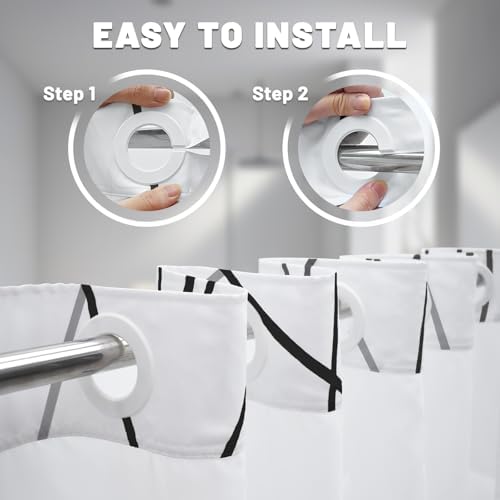 LXBNI Black White No Hook Shower Curtain with Liner, 71 x 80 Inch