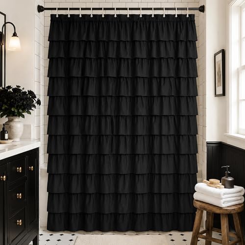 Black Gothic Shower Curtain for Bathroom, Extra-Long 72 x 84 inch, Ruffle