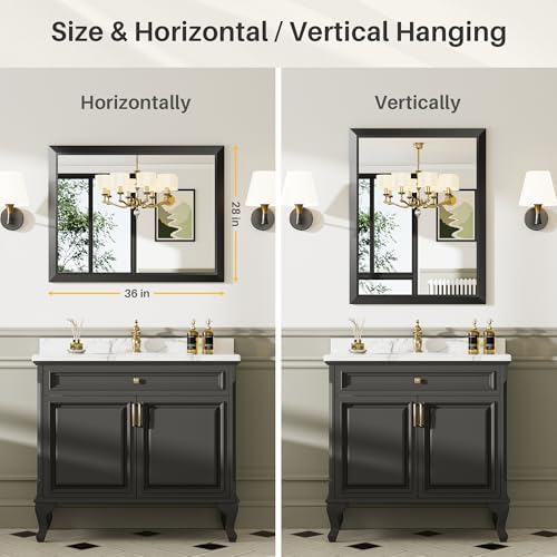 Briivue Black Metal Framed Bathroom Wall Mirror, 28x36 Inch