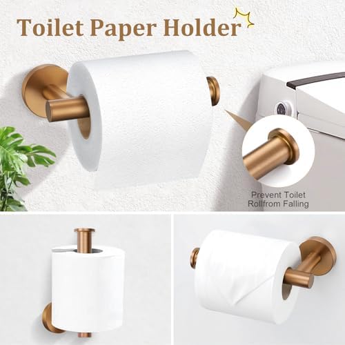 TURS Brushed Rose Gold 5 Piece Bathroom Hardware Set, SUS304 Stainless Steel 23.6 Inch Bath Towel Bar Set, Round Bathroom Accessories Kit Wall Mounted