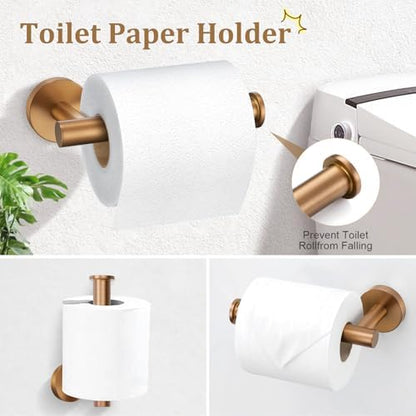 TURS Brushed Rose Gold 5 Piece Bathroom Hardware Set, SUS304 Stainless Steel 23.6 Inch Bath Towel Bar Set, Round Bathroom Accessories Kit Wall Mounted