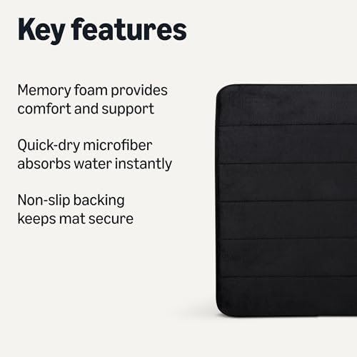 Amazon Basics Absorbent & Fast Dry Plush Memory Foam Bath Mat, 17 x 24 in, Black