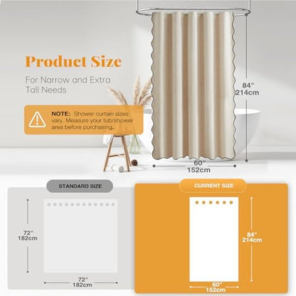 BTTN Boho Scalloped Linen Textured Cloth Shower Curtain, 60x84, Beige/Cream