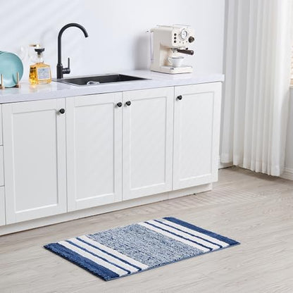CozeCube Navy Blue Striped 36"x24" Non Slip Washable Bath Mat
