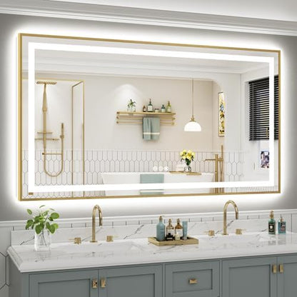 72x40 Inch LED Bathroom Mirror with Gold Frame, Backlit & Front Lit