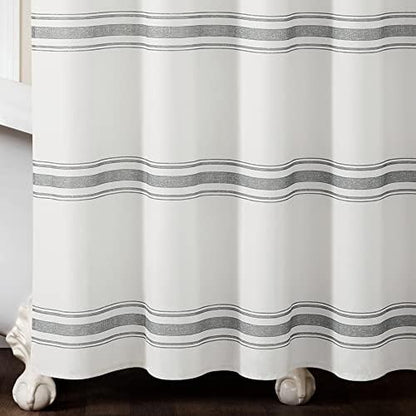 Lush Decor Farmhouse Stripe Cotton Shower Curtain, 72" W x 72" L, Dark Gray - Striped Bathroom Curtain - Fabric Shower Curtains - Farmhouse Bathroom Decor