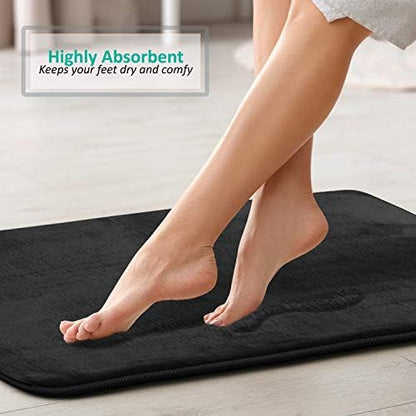 Clara Clark 2 Piece Bathroom Rugs, Velvet Memory Foam Bath Mat Set, Non-Slip Bath Rugs, Machine Wash, Dries Quickly, Ultra Soft Plush Bath Mats for Bathroom, 20 x 32 + Contour, Black