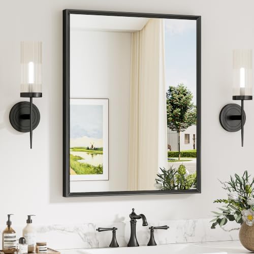 Keonjinn 24 x 30 Inch Black Bathroom Mirrors for Over Sink, Metal Framed