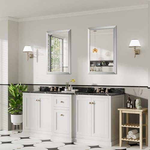 Briivue Bathroom Wall Mirror, Silver Brushed Nickel Metal Frame, 24x36 Inch