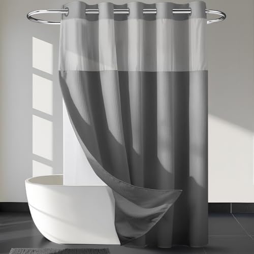 River Dream Heavyweight Waffle No Hook Shower Curtain with Liner,Gray,71x80