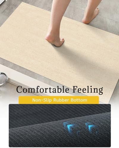Mecko Bath Mat 24"x48",Ultra Thin Bathroom Rug fit Under Door Beige