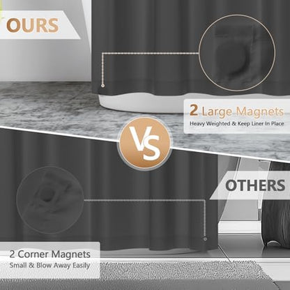 Seenus Charcoal Grey Fabric Stall Shower Curtain Liner 36 x 78 inch, Waterproof Cloth Shower Liner Washable with 2 Large Magnets, Narrow Bathroom Shower Curtain for Single Stall