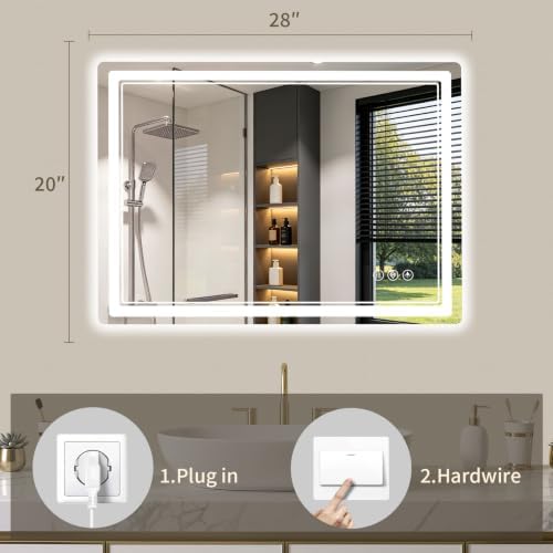 20"x28" LED Bathroom Mirror with Lights, Backlit + Front Lit, Anti-Fog, Lighted Bathroom Mirror for Wall, HD Shatterproof Tempered Glass, Dimmable, Memory Function (Horizontal/Vertical)