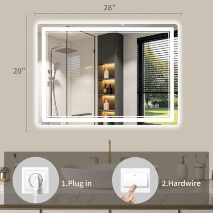 20"x28" LED Bathroom Mirror with Lights, Backlit + Front Lit, Anti-Fog, Lighted Bathroom Mirror for Wall, HD Shatterproof Tempered Glass, Dimmable, Memory Function (Horizontal/Vertical)