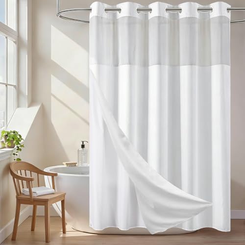 No Hook Shower Curtain and Liner Set for Bathroom, White, 71" x 84"
