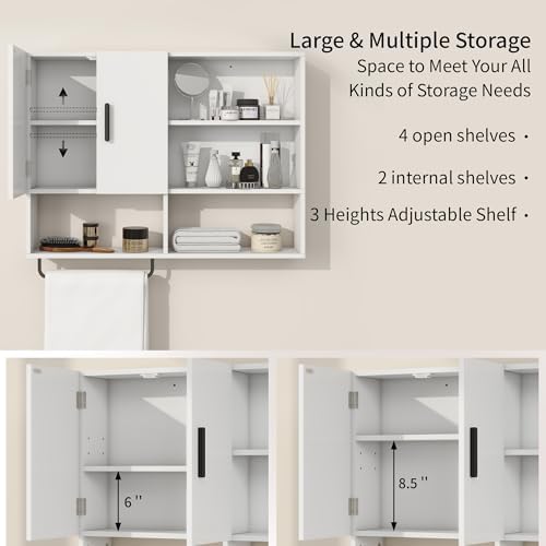 Bathroom Wall Cabinet, Medicine Cabinet with 2 Doors, White