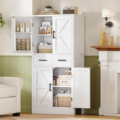 Pantry Cabinet with 4 Doors, Kitchen Storage Cabinet with Door Shelves,