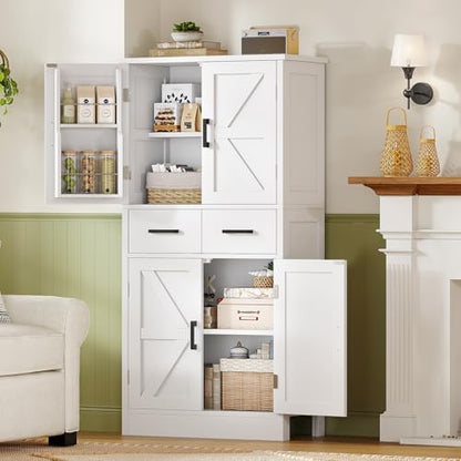 Pantry Cabinet with 4 Doors, Kitchen Storage Cabinet with Door Shelves,