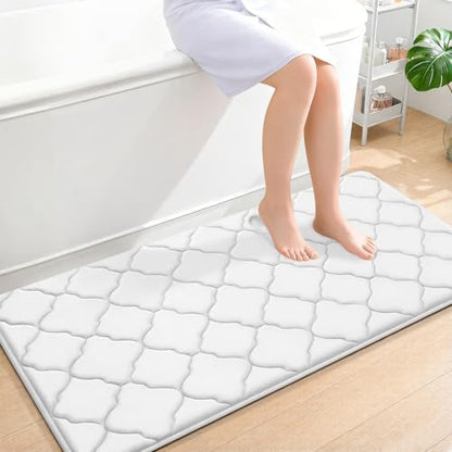 OLANLY Memory Foam Bath Mat Rug 47x24, Ultra Soft Bathroom Rugs, White