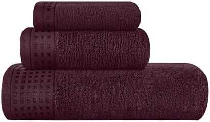 GLAMBURG Ultra Soft 3 Pack Cotton Towel Set, Contains a Bath Towel 28x55 inch, a Hand Towel 16x24 inch & a Wash Coth 12x12 inch, Ideal Everyday use, Compact & Lightweight - Burgundy