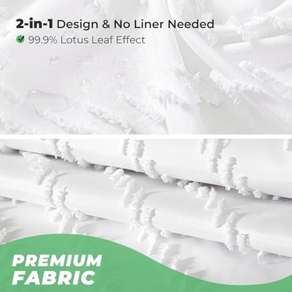 White Boho Fabric Shower Curtain 72 x 78 Inches