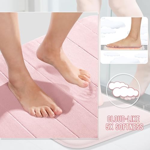 Yimobra Memory Foam Toilet Bath Mat U-Shaped, 24 X 20 Inches,Soft and Comfortable, Super Water Absorption, Non-Slip, Machine Wash and Easier to Dry for Bathroom Commode Contour Rug, Pink