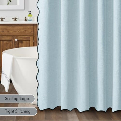 MIULEE 72"x84" Extra Long Scalloped Linen Shower Curtain Fog Blue