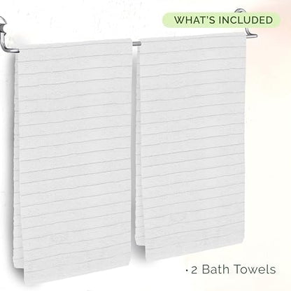 Elegant Comfort 100% Turkish Cotton Corduroy Ribbed Luxury Soft 2 Pack Bath Towels 27 x 54 Inch - Ultra Plush, Absorbent, Quick Dry, Hotel Spa Quality Towels for Bathroom Essentials, White