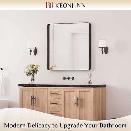 Keonjinn 30 x 30 Inch Black Bathroom Mirrors for Over Sink, Tempered Glass