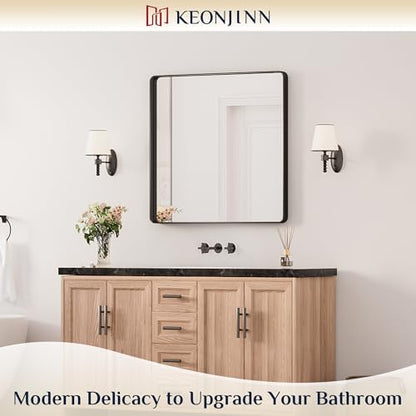 Keonjinn 30 x 30 Inch Black Bathroom Mirrors for Over Sink, Tempered Glass