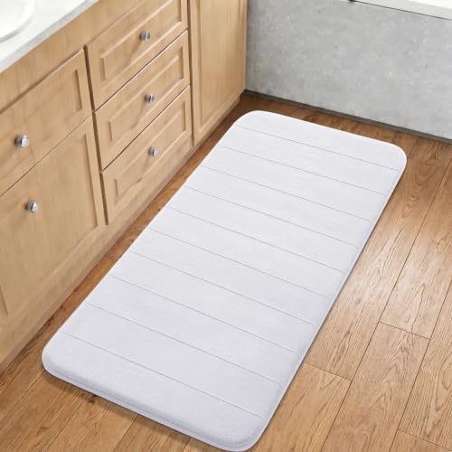 Yimobra Long Bath Mat 44"x24", Super Soft Quick Dry Memory Foam Bathroom Rug, Water Absorbent, Non Slip Backing Machine Washable for Tub Shower, Thick Comfort Support, White