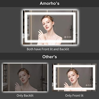 Amorho 50"X36" LED Bathroom Mirror, Front and Backlight