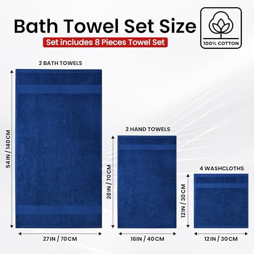 Infinitee Xclusives 100% Cotton Bath Towel Set – 8 Piece Bathroom Towel Set