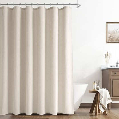 Naturoom Linen Shower Curtain 96 Inch Long for Bathroom Light Tan 1 Panel
